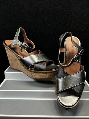 Alpargata de cuña alta Coach banda cruzada plata/gris logotipo talla 10B hebilla encanto Foto 1 de 4