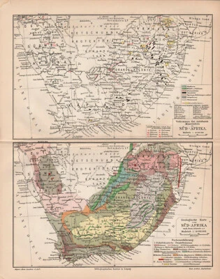 Antique map. GEOLOGICAL & MINERAL MAP OF SOUTH AFRICA. Circa 1905 - Image 1 of 3