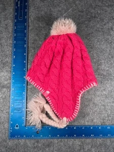 The North Face Beanie Toque Youth Small Pink Acrylic Polyester Ear Flaps Pom - Picture 1 of 11