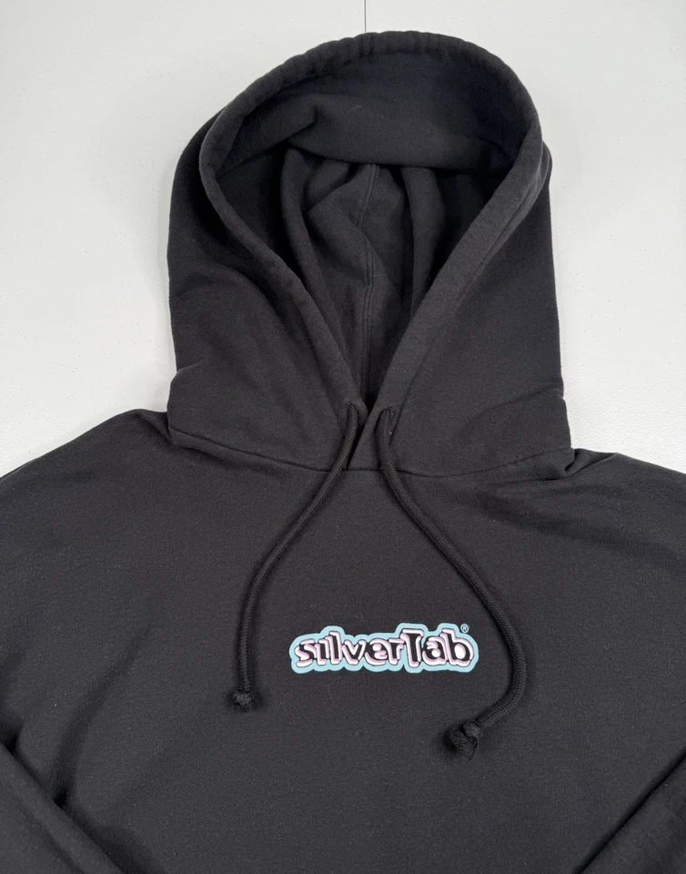 Vtg Levis SilverTab Graphic Hoodie Black Pullover Spell Out Y2K Skater Grunge L - Image 1 of 4