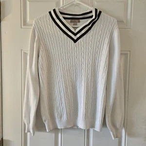 White Stag Womens Size XL Cable Knit Sweater Arctic White V-neck Tennis Prep - Picture 1 of 4