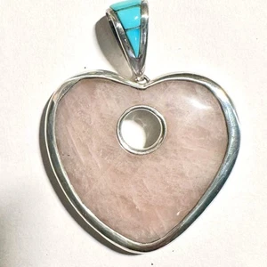 Sterling Silver Charveaux Rose Quartz Heart Pendant With Turquoise Bale - Picture 1 of 3