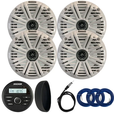 Kicker 46KMC2 Dash Mount Receiver, Cover, 4x 6.5" 195W Speakers, Grille, Antenna - Image 1 of 4