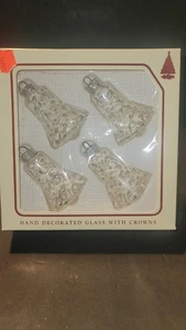 Vintage Weihnachten von Krebs 4 Glas Glocken Ornamente mit Originalkarton - Bild 1 von 4