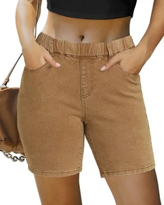 Jean Shorts for Women Trendy Pull On Mid Rise Elastic Waist Summer Casual Str... - Picture 1 of 8