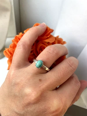 PRECIOSO ANILLO SOLITARIO MODERNISTA 925 PLATA ESTERLINA MACIZA TURQUESA TALLA L 6 Foto 1 de 4