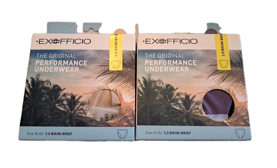 Nuevo 2 pares de calzoncillos de bikini para mujer ExOfficio Give-N-Go 2.0 XL Buff y lavanda Foto 1 de 4