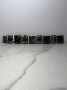 Vintage Mexican Sterling Silver Carved Onyx Aztec Warrior Mask Bracelet Taxco - Picture 1 of 12