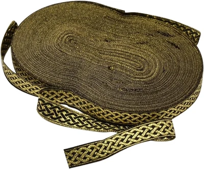 33 Yards Black Gold Embroidered Pattern Ribbon Metallic  Vintage Woven Trim Fabr - Image 1 of 4