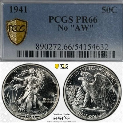 1941 Walking Liberty Half Dollar PCGS PR66 No AW Silver Proof Coin 50C - Image 1 of 4