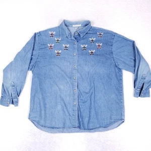 Maggie And Max Embroidered Denim Shirt 2X Blue Western Cottagecore Vintage - Picture 1 of 11
