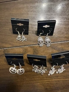 Halloween Totenkopf & Kürbis Ohrringe Set - Silberfarben Zubehör - Bild 1 von 1
