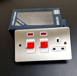 CED Satin Chrome 45A Cooker Switch 2g Neon Flat Plate White inserts FCS45SKN/SC - Picture 1 of 2
