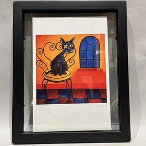 Will Rafuse signierter Druck Katze Kätzchen Stuhl "Pippin" lebendig skurril gerahmt - Bild 1 von 5