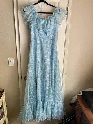 Vtg 80s Powder Blue Ruffle Gown Princess Debutante Prom Dress S/M Fairycore - Image 1 of 4