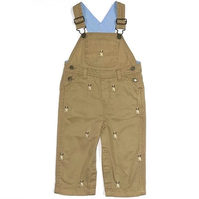 Greendog Baby Embroidered Dog Puppy Cotton Khaki Overalls Size 12M - Image 1 of 4