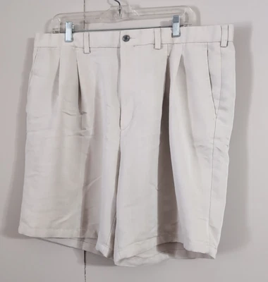Pantalones Cortos de Golf Ping Para Hombres 40W 9” Entrepierna Chino Beige Tostado Plisado Bolsillos Logo Foto 1 de 4