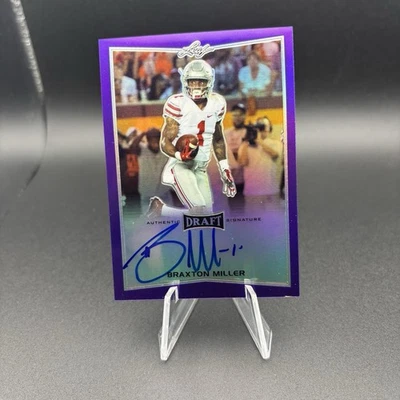 2016 LEAF DRAFT BRAXTON MILLER STATE PRIDE CHROME AUTO PURPLE /25 AUTO OSU RC - Image 1 of 2