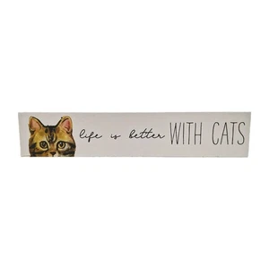 Holz Kaminsims Block Life is Better with Cats Tabby 20 x 4 cm Katzenschutz Neu - Bild 1 von 10