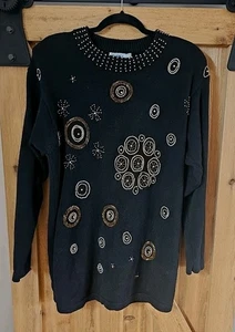 Maglione natalizio vintage collezione Regency per Joyce anni 80 maglia nera perline XL - Foto 1 di 7