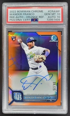 2022 Bowman Chrome Wander Franco Auto Orange Refractor /25 RC PSA 10 Rays PS3 - Image 1 of 2