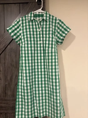 J Crew Womens Short-Sleeve Cotton Popover Dress XS Green White Gingham  Resort - Image 1 of 4