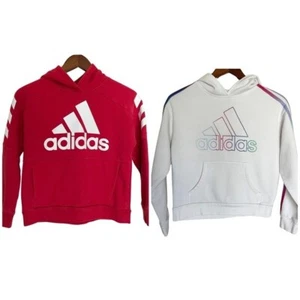 Adidas Hoodie Sweatshirt Lot of 2 Red and White - Girl’s Medium 10/12 - Picture 1 of 11