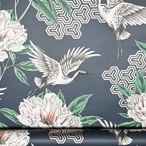 Navy Tropical Wallpaper Gold Metallic Flat Finish Slight Imperfect Feature Wall - Picture 1 of 4