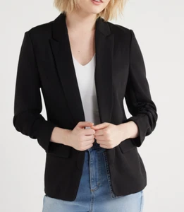 Scoop Knit Stretch Blazer Women's Size XS 0-2 Black Polyester Scrunch Sleeves - Picture 1 of 4