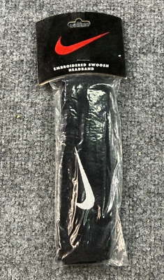 Vintage Nike Headband Sweatband Black Swoosh Adult OSFA Deadstock NIP 90s - Image 1 of 4