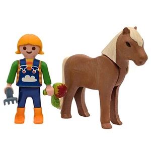 Playmobil lote figura niña poni marrón cepillo granja establo - Imagen 1 de 1
