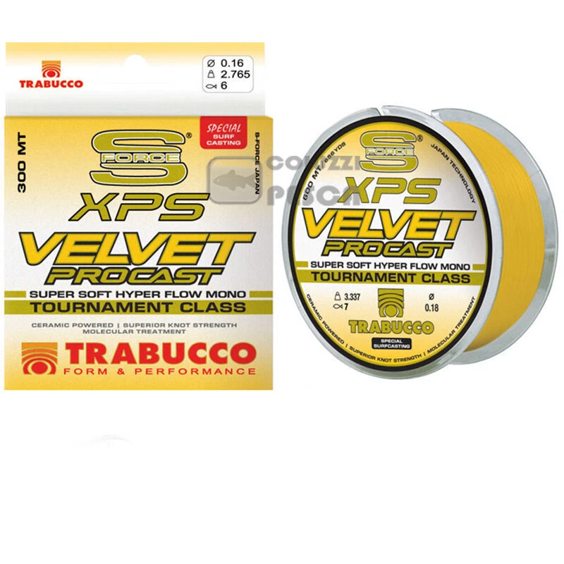 FILO TRABUCCO VELVET PRO CAST 300 M PESCA BARCA SURFCASTING GIALLO SILICONATO