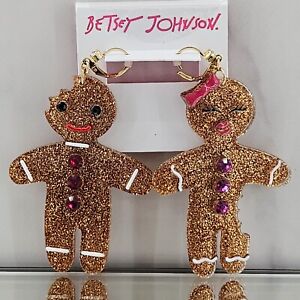 Betsey Johnson Earrings Brown Multi Gingerbread Cookies Couple Christmas Holiday