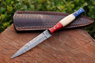 Cuchillo bota daga militar de acero Damasco de doble filo mango bandera de Texas 1632 Foto 1 de 4