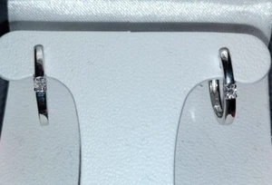 Genuine Diamond ๐ Solid Sterling Hoop Huggies - Picture 1 of 5