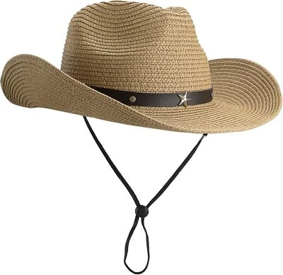 Sombrero de Panamá Fedora Formable para Mujer Vaquero de Paja Floppy Mediano, Caqui  Foto 1 de 4