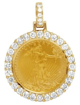 Colgante Moissanita Real Unisex Moneda Libertad 1.10 Ct Chapado en Oro Amarillo 10K Foto 1 de 4