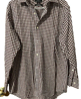Black Brown 1826 Shirt Mens Large Non Iron 80'S 2 Ply Cotton Burgundy Check - Image 1 of 4
