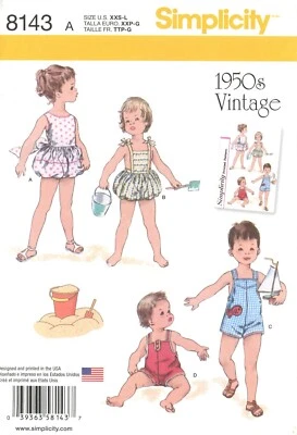 Simplicity 8143 One-Piece Playsuits, Bubble Suits for Babies Sz XXS-L UNCUT - Image 1 of 3