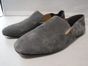 GA1 Women's Ann Taylor Gray Suede Leather Slip On Smoking Loafer Flats Sz 9 - Picture 1 of 13