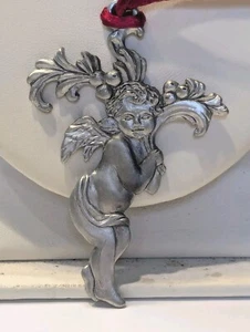 Signierter Möwe Zinn Engel Baby Cherub Füllhorn Ornament 1998 Kanada - Bild 1 von 7