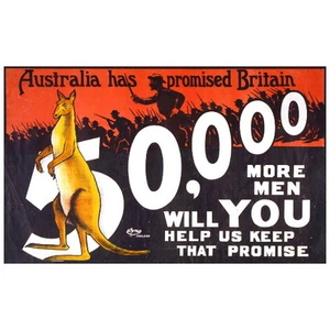 Póster de reclutamiento Australia ha prometido IMÁN DE NEVERA, 1915 Primera Guerra Mundial - Imagen 1 de 7