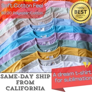 80/20 Polyester/Cotton Unisex Crew Neck Short Sleeves T-Shirt, Sublimation Shirt - Picture 1 of 38
