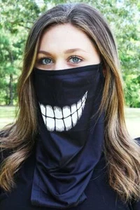 Schwarze Halloween Jederzeit Bandana Gesichtsmaske Hals Gamasche mit Zähnen. Einheitsgröße. - Bild 1 von 1