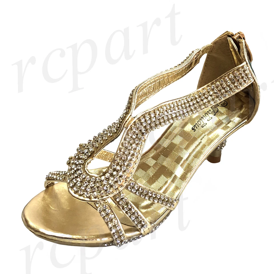 Nuevo Niña Niños Parpadeo Parpadeo Punta Abierta Zapatos de Noche Sandalias Formal Boda Dorado Foto 1 de 1