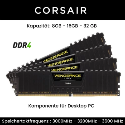 Corsair Arbeitsspeicher DDR4 Gaming PC RAM 16GB 32GB 64GB Vengeance LPX Desktop - Bild 1 von 4