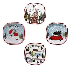 Christmas Melamine Appetizer Plates, Set of 4, Snowman Gingerbread Dinnerware - Picture 1 of 9