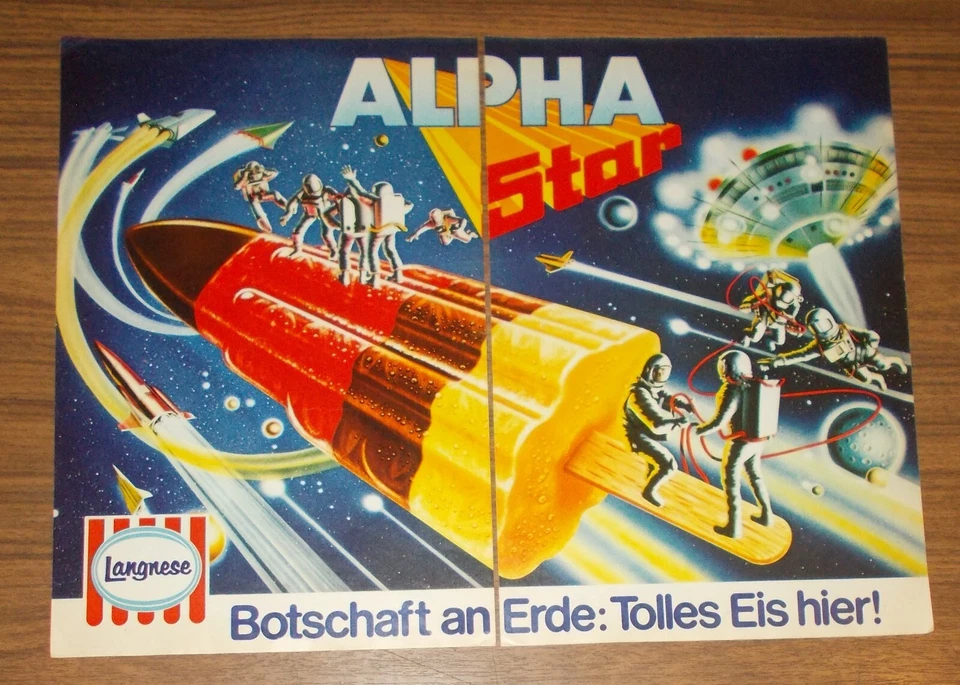 Seltene Werbung Langnese ALPHA STAR Botschaft an Erde: Tolles Eis hier! #2 1979 - Bild 1 von 1