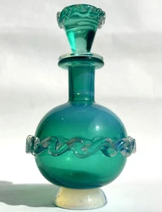 Mid Century Murano Cased Opalescent Blue Glass Decorative Scent/Perfume Bottle W - Picture 1 of 9