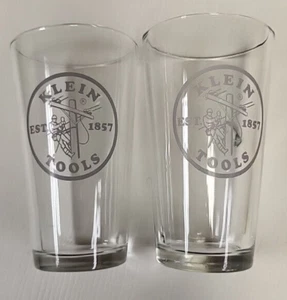 Klein Tools Est 1857- 2 Collectable, 16 ounce Beer Drinking Glass Lineman Etched - Picture 1 of 6